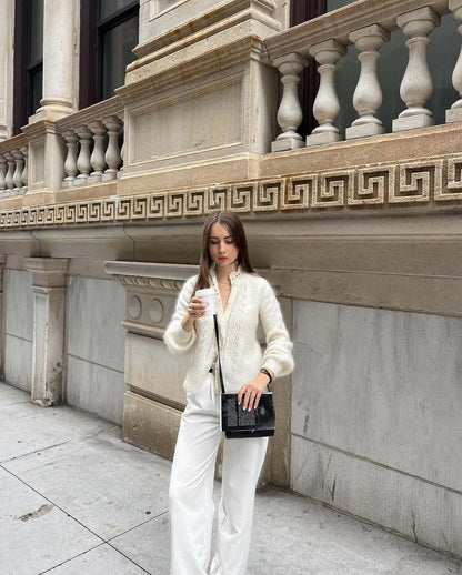 Crochet Lace Button Front Knit Cardigan