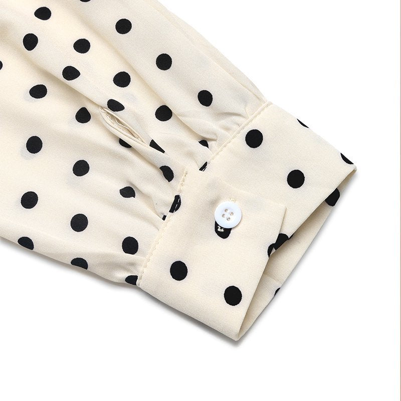 Polka Dot Bow Tie Long Sleeve A-Line Midi Dress