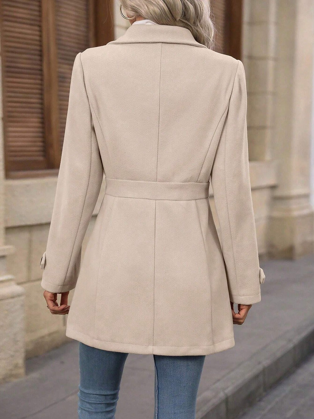 Women's Wool Blend Lapel Coat Slim Fit Mid-Length