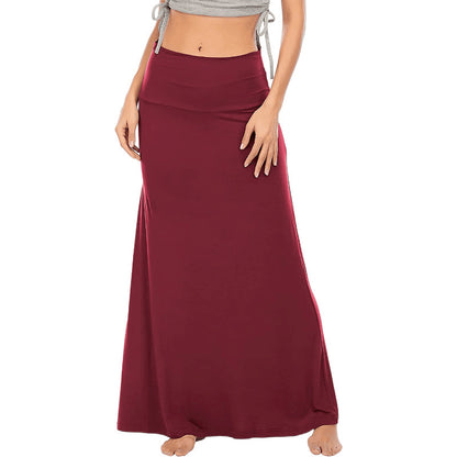 Women's Cotton High Waist Maxi Skirt Solid Casual