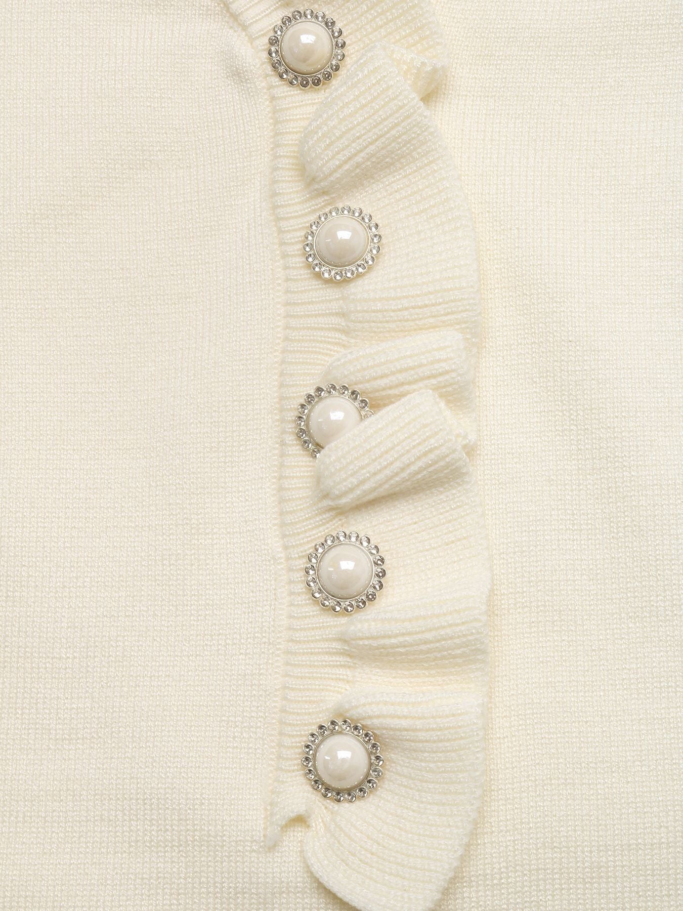 Ruffle Trim V Neck Sweater Pearl Button Pullover