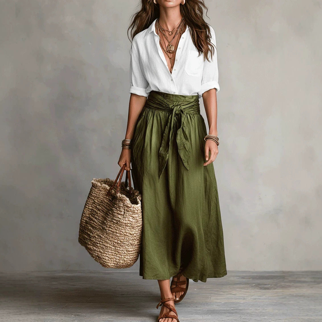 Women's Color Block Shirt & Skirt Two Piece Set
