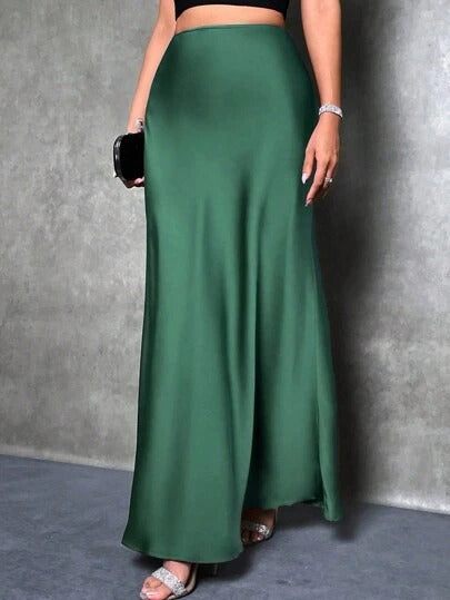Women's Satin Maxi Skirt High Waist Flowy