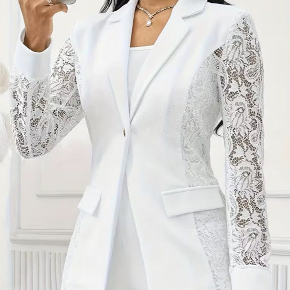 Women's Lace Sleeve Blazer One Button Elegant Jacket