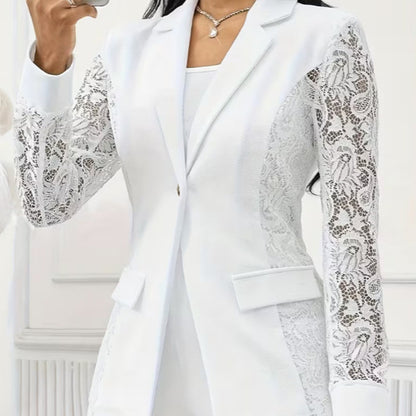 Women's Lace Sleeve Blazer One Button Elegant Jacket