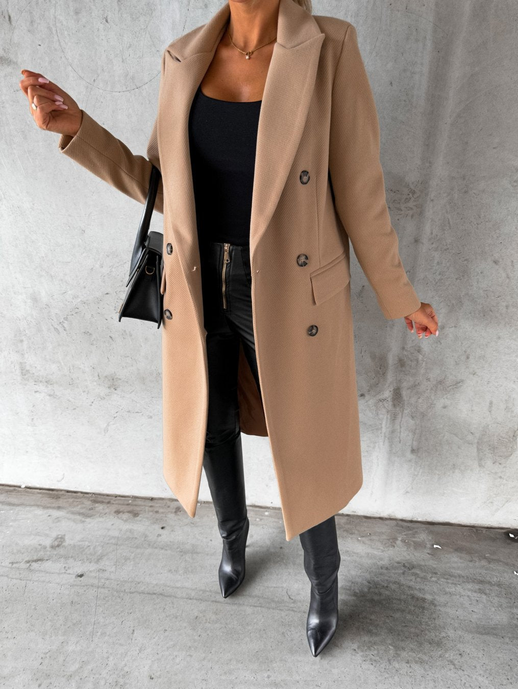 Women's Double Breasted Long Coat Fall Winter
