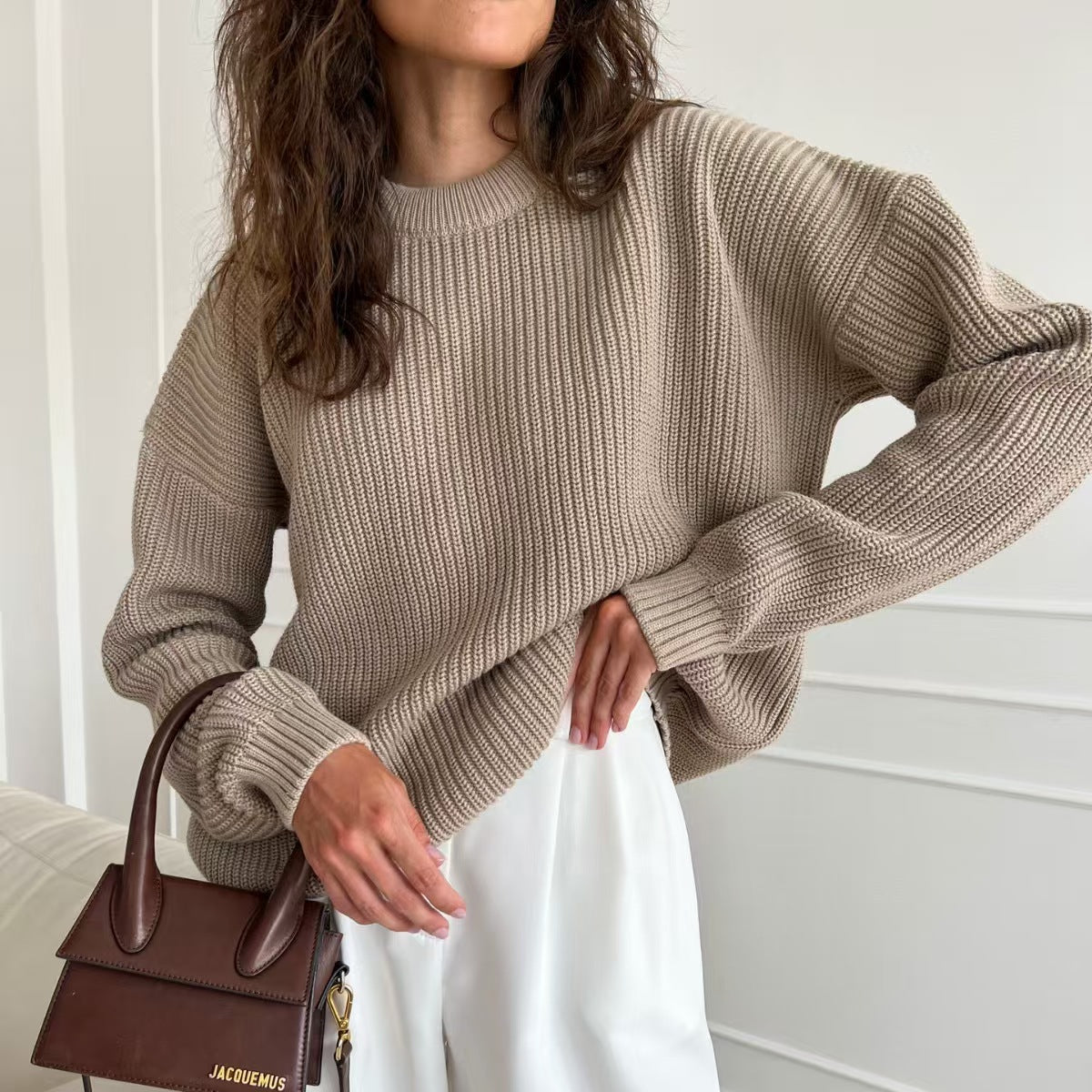Women's Oversized Chunky Knit Crew Neck Pullover Sweater