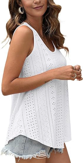 Eyelet Knit Tank Top Sleeveless Loose Fit Summer Top
