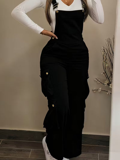 Women's Corduroy Cargo Overalls High Waist Jumpsuit