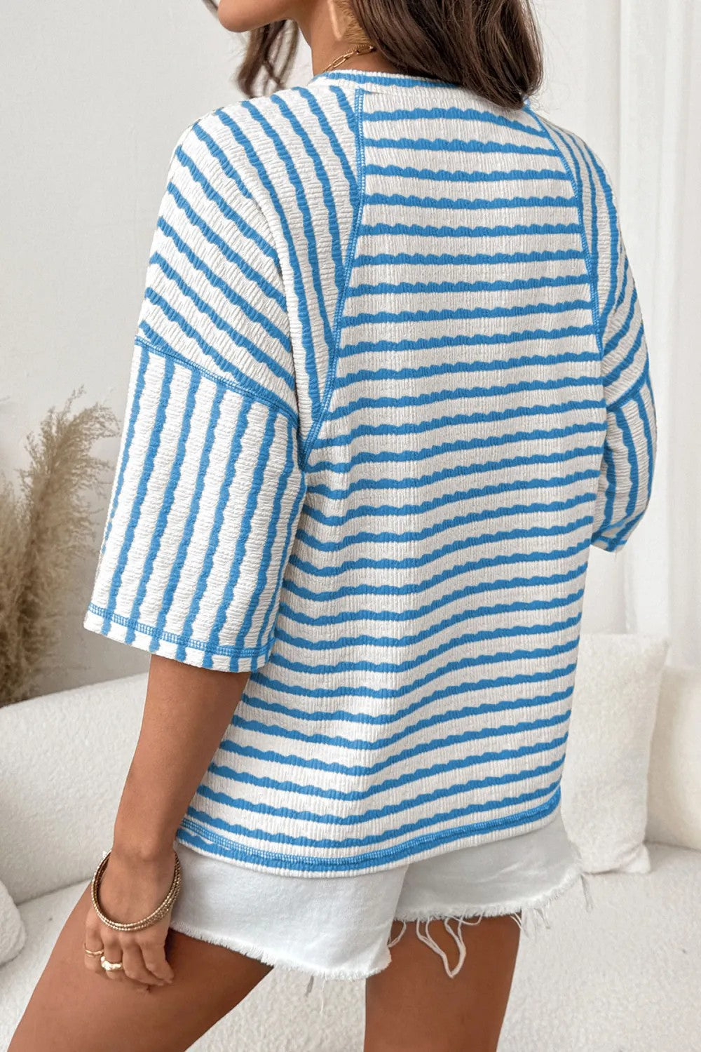 Striped Cotton Blend Tee Casual Half Sleeve Top