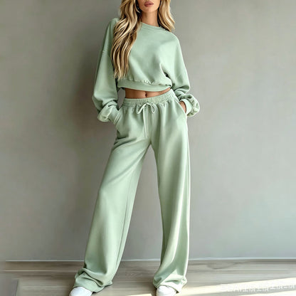 Women's Cropped Sweatshirt Wide Leg Pants Lounge Set