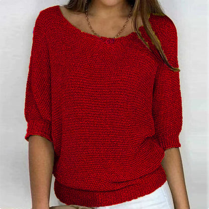 Lightweight Knit Sweater Dolman Sleeve Pullover Top