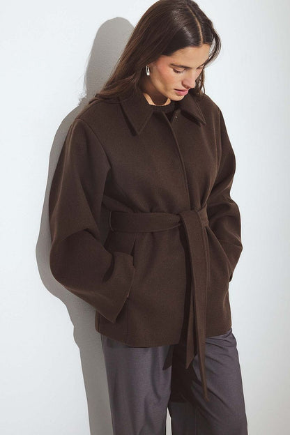 Women's Oversized Belted Lapel Coat Winter