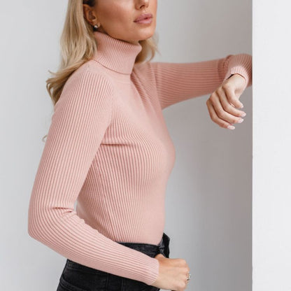 Women's Ribbed Turtleneck Knit Sweater Top