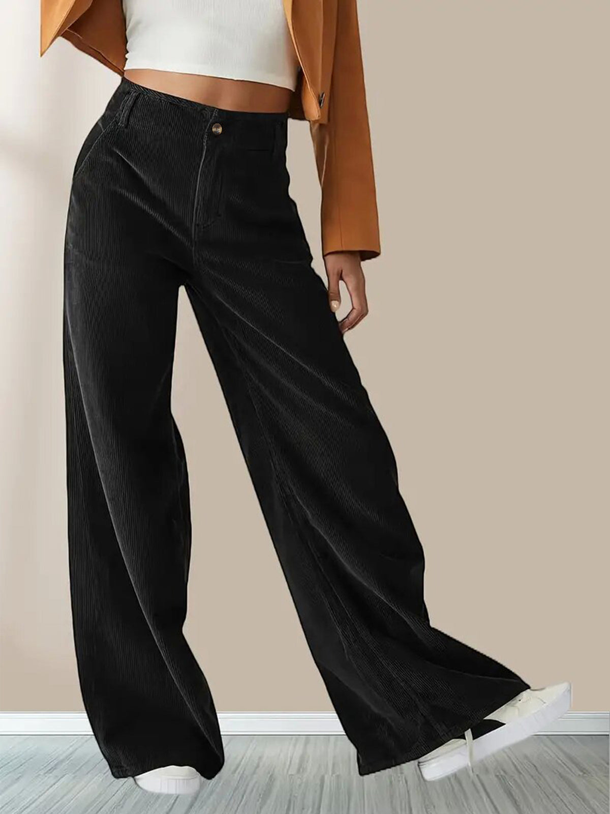 Womens Corduroy High Waisted Straight Leg Pants