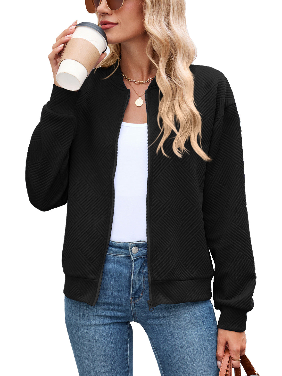 Women's Quilted Zip-Up Bomber Jacket Lightweight Casual