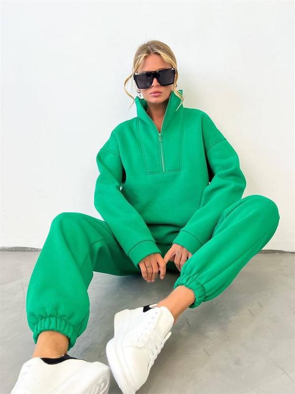 Women's Oversized Quarter Zip Tracksuit Set