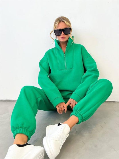 Women's Oversized Quarter Zip Tracksuit Set