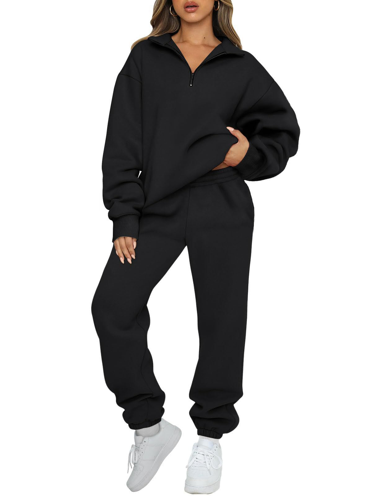 Womens Oversized Half Zip Fleece Sweatsuit Lounge Set