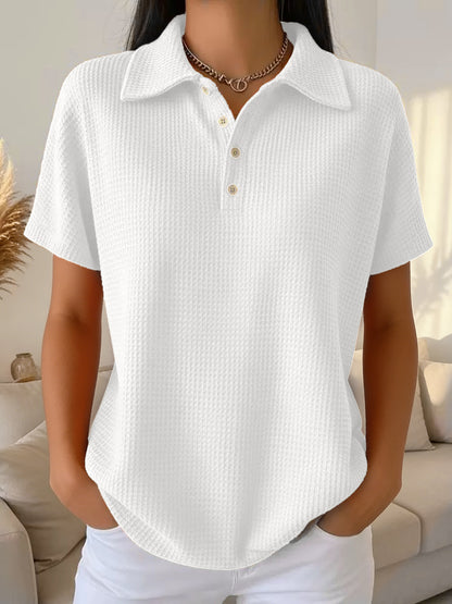 Women's Oversized Waffle Knit Polo Shirt Long Sleeve Top