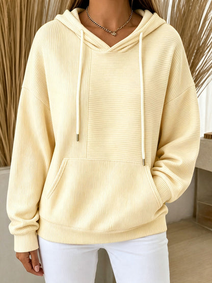 Women's Oversized Ribbed Hoodie Long Sleeve Pullover Top
