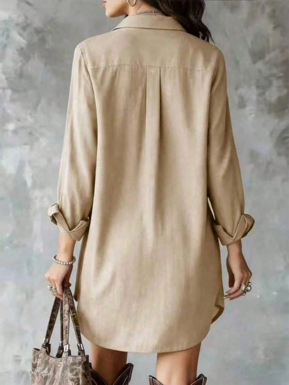 Oversized Long Sleeve Button Down Shirt Dress Mini