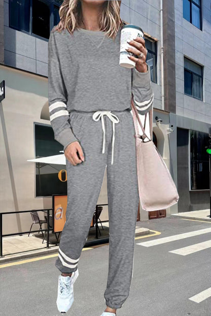 Women's Solid Two Piece Set Long Sleeve Top & Jogger Pants