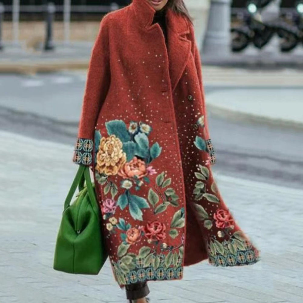 Women's Oversized Long Plaid Printed Coat Jacket
