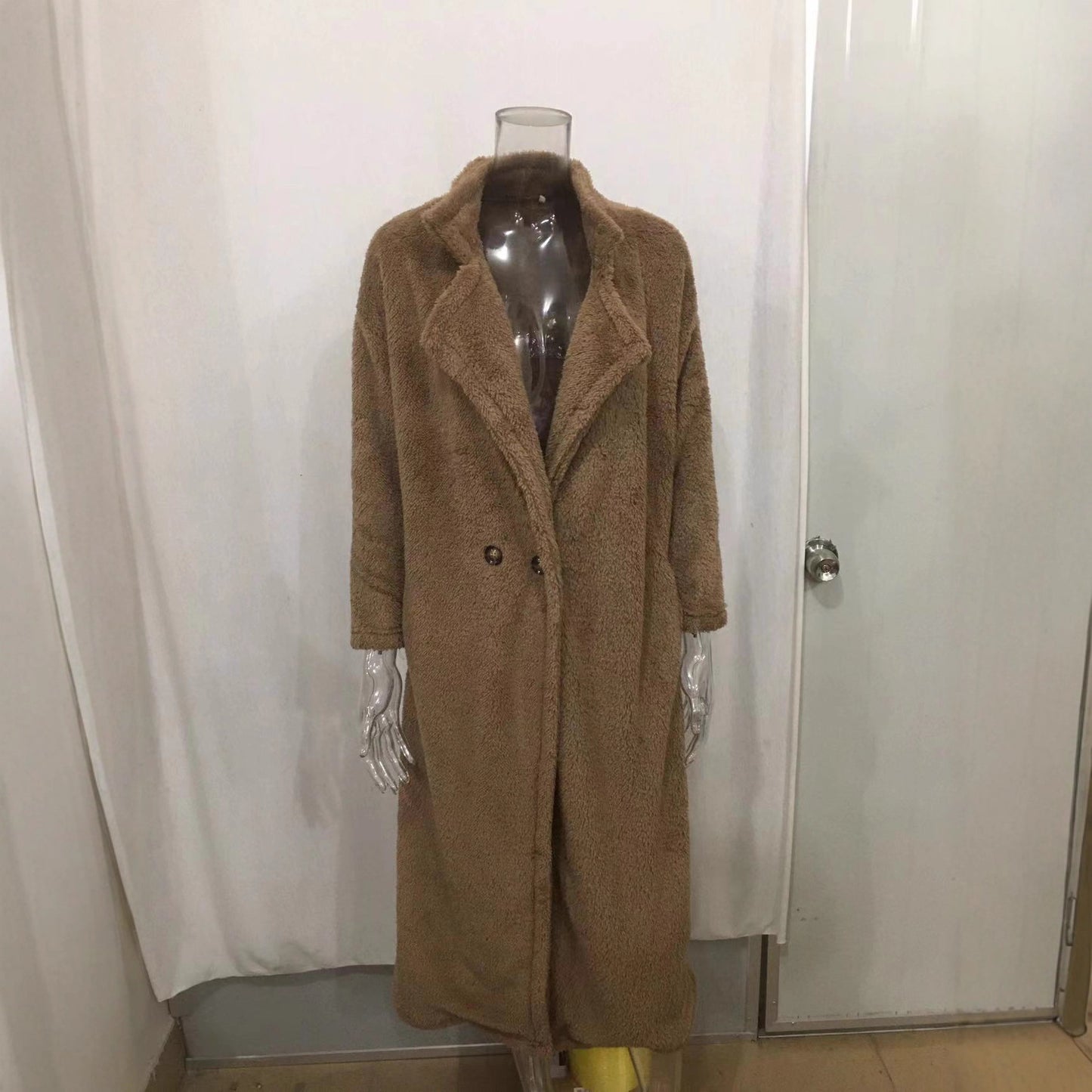 Women's Teddy Fleece Long Coat Double Breasted Lapel