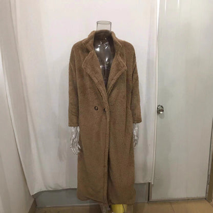 Women's Teddy Fleece Long Coat Double Breasted Lapel
