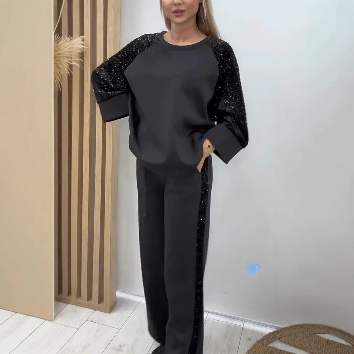 Women's Sequin Two Piece Sweatshirt Jogger Set