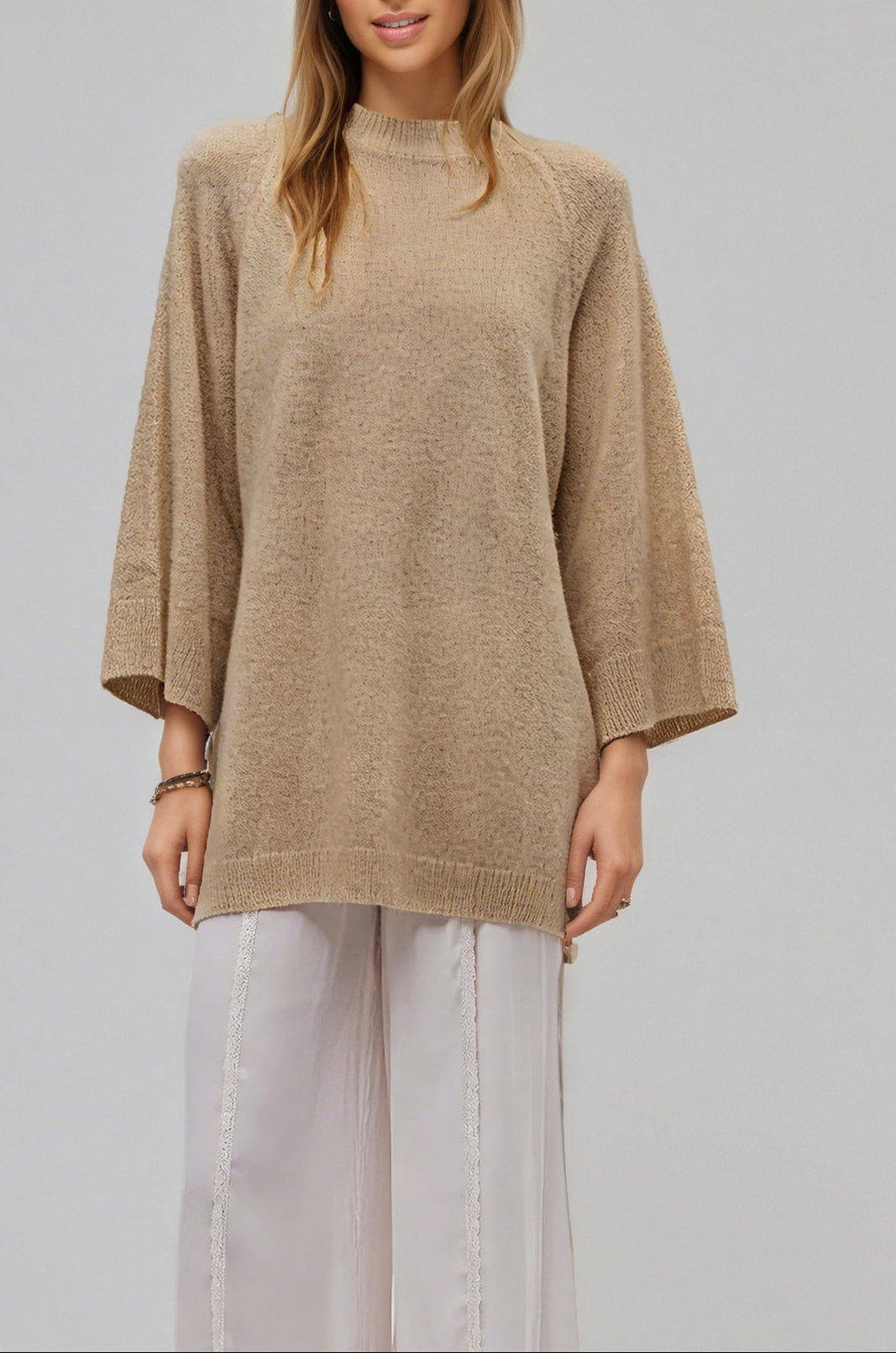 Oversized Knit Sweater Crew Neck Pullover Casual Top