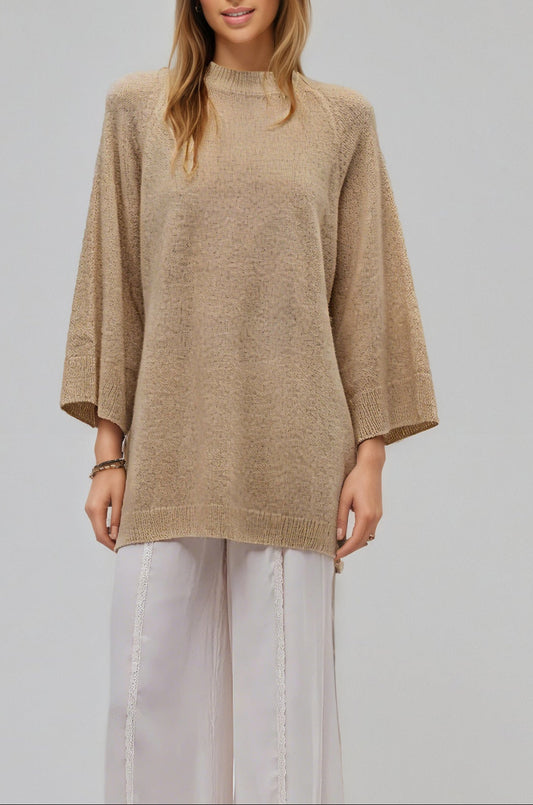 Oversized Knit Sweater Crew Neck Pullover Casual Top