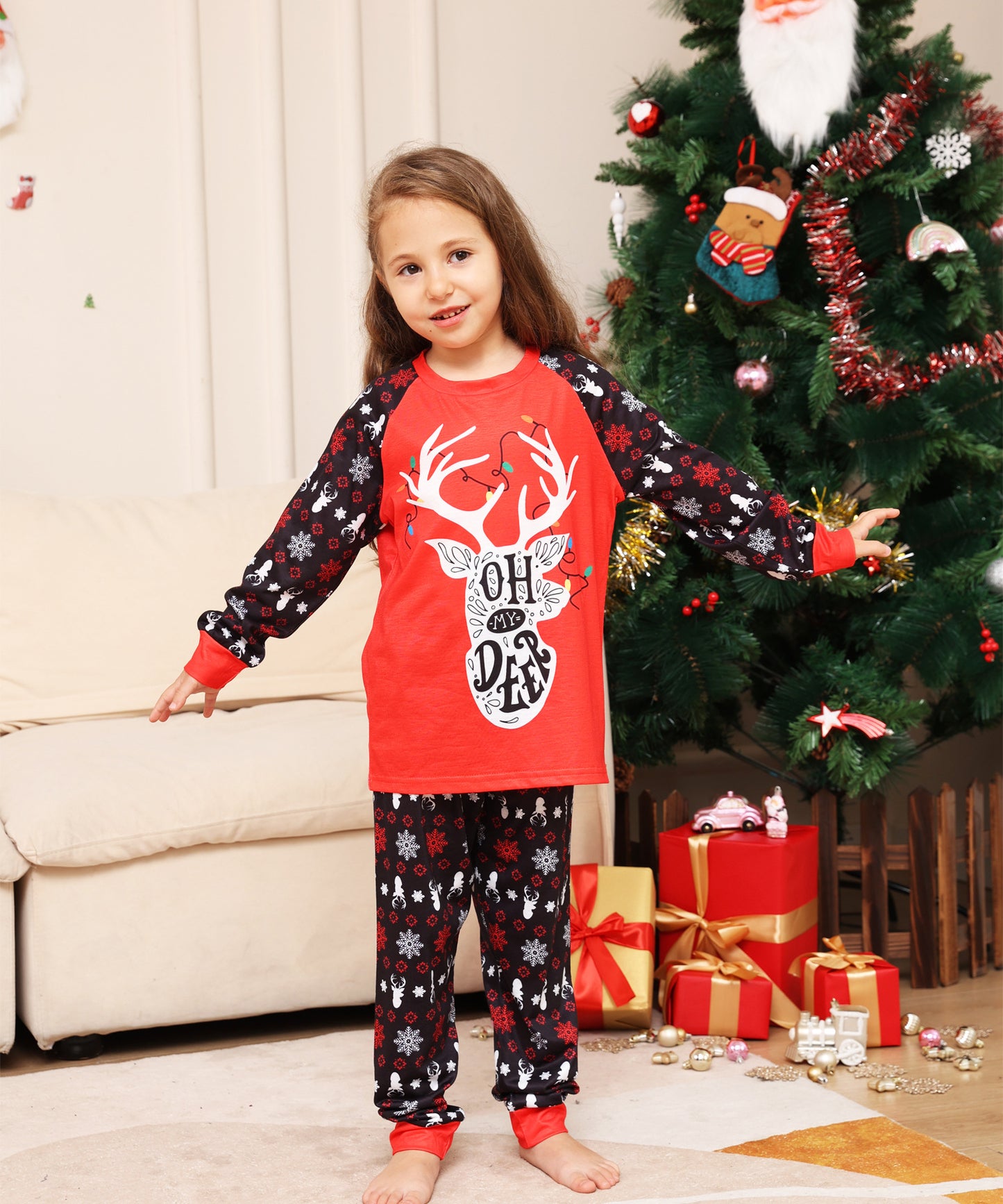 Alphabet Snowflake Deer Parent-child Clothing, Printed Home Christmas Pajamas