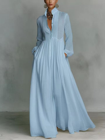 Women’s Elegant Button Down Maxi Dress Long Sleeve Flowy