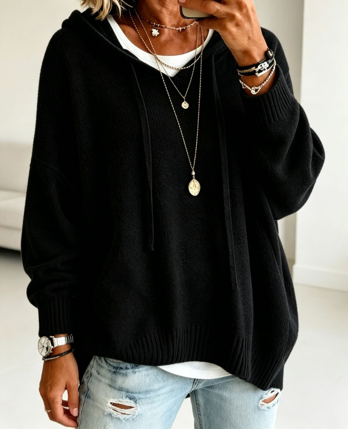 Women's Oversized Hooded Knit Sweater