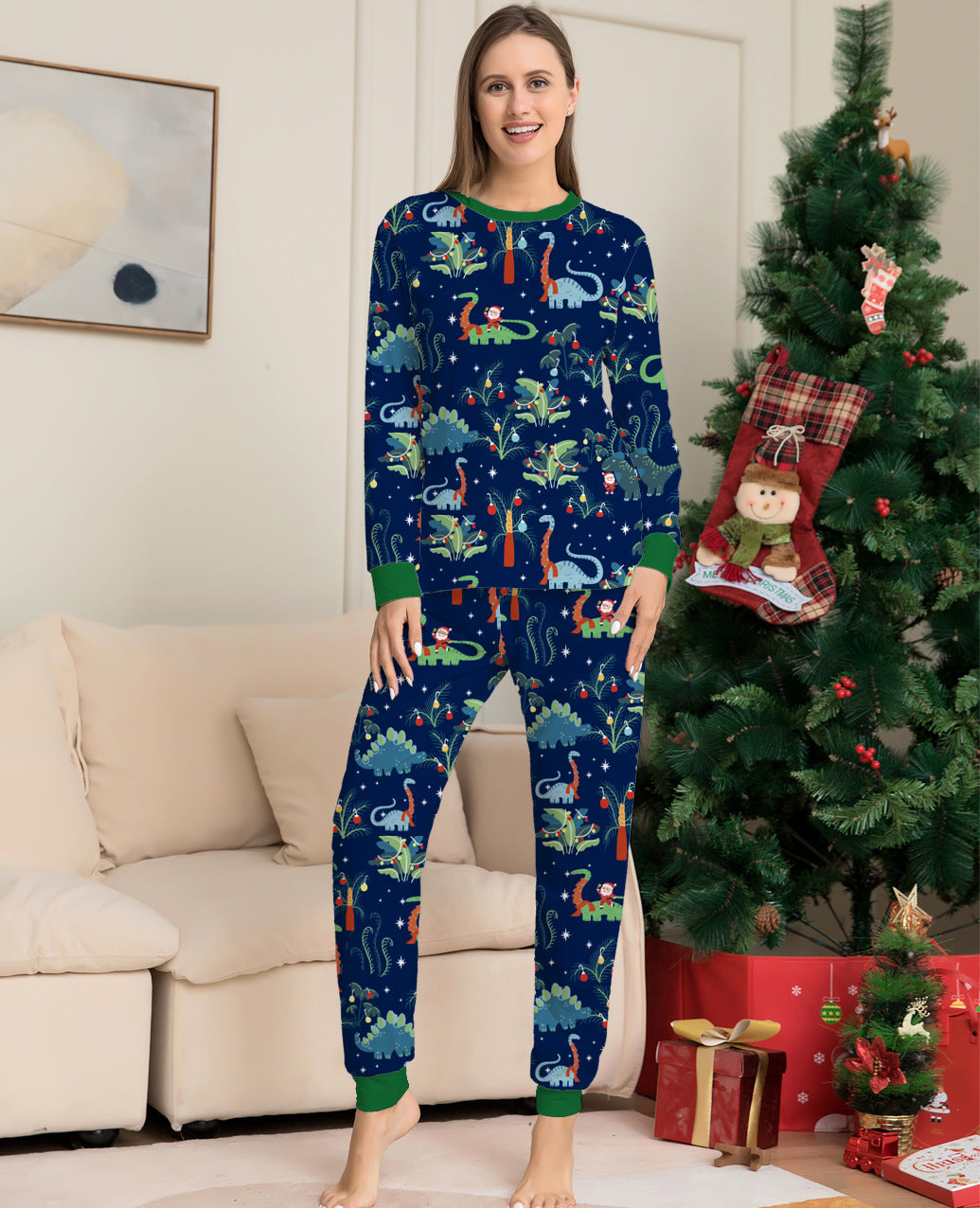 Printed Family Parent-Child Boys and Girls European Dinosaur Christmas Pajamas
