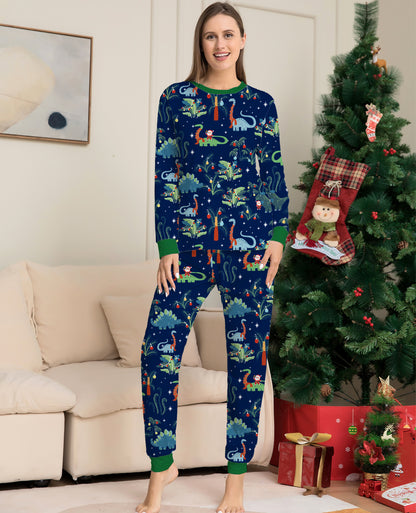 Printed Family Parent-Child Boys and Girls European Dinosaur Christmas Pajamas