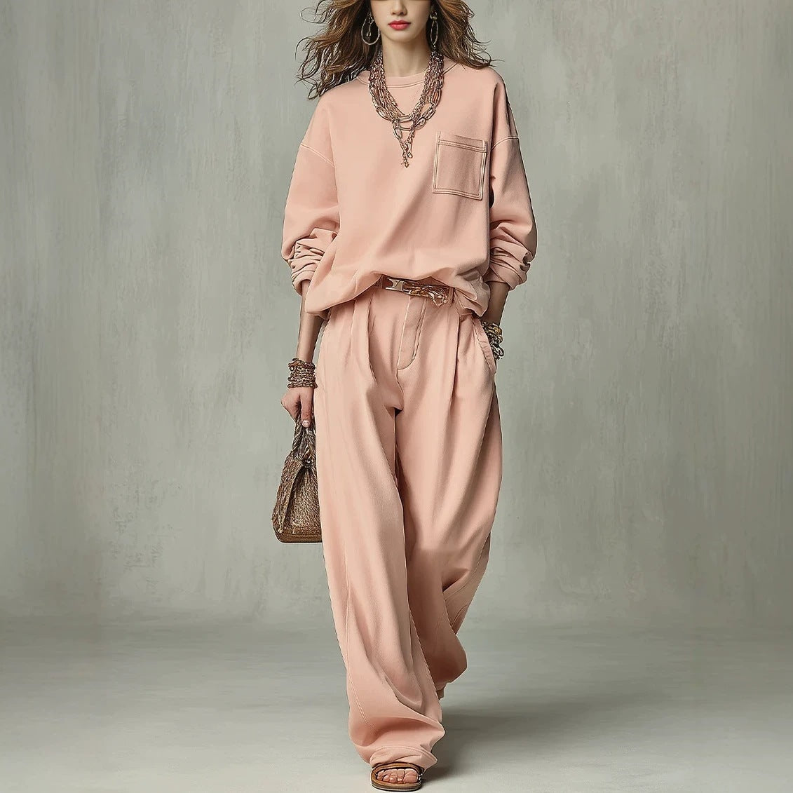 Women's Oversized Crewneck Sweatshirt Wide Leg Pant Set