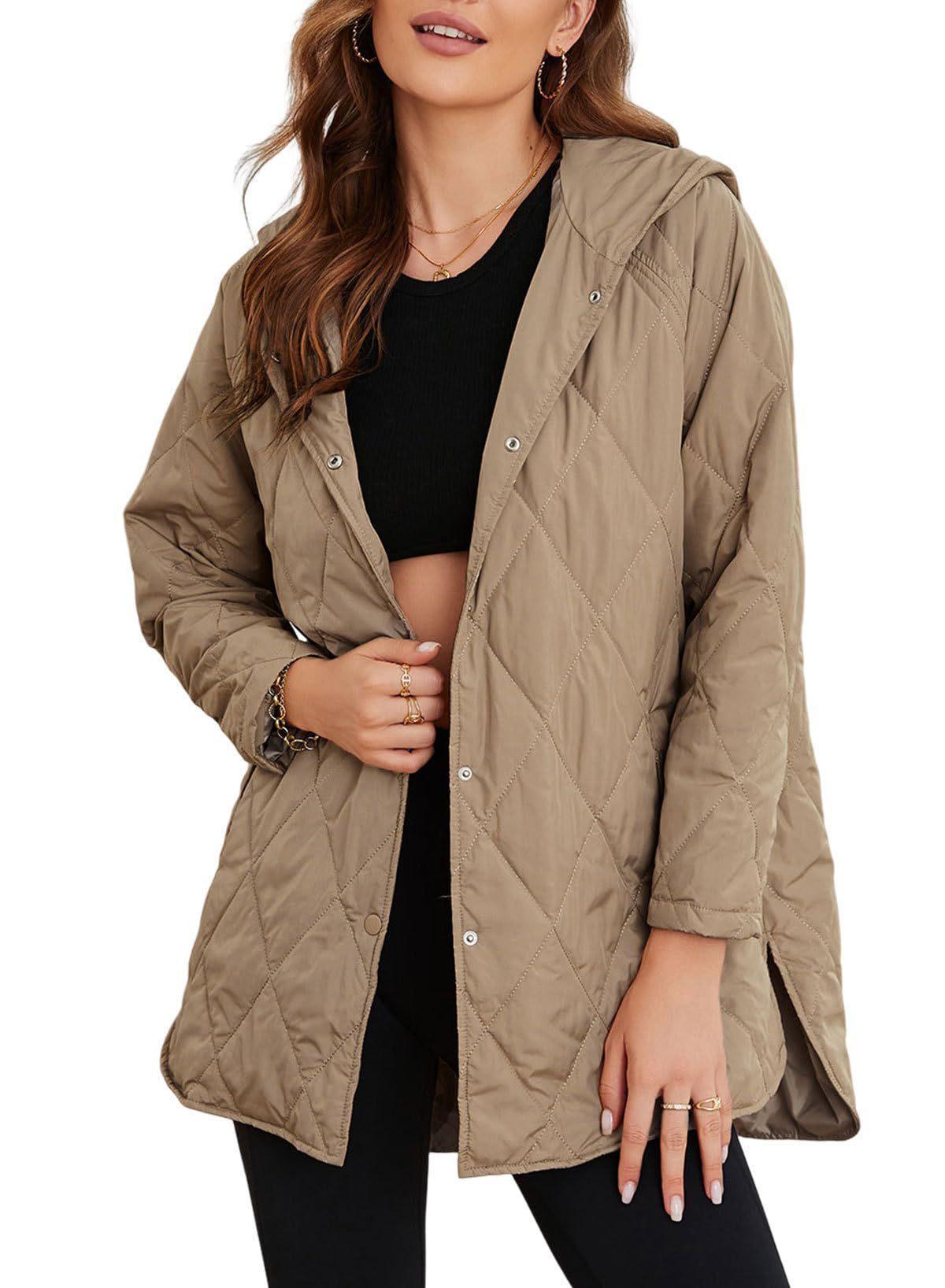 Womens Oversized Hooded Quilted Lightweight Jacket