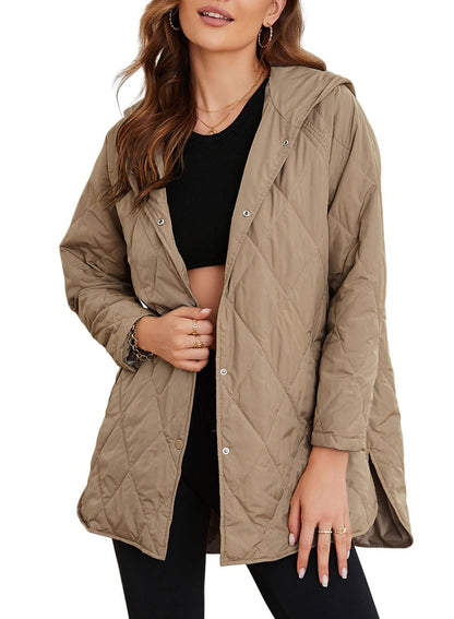 Womens Oversized Hooded Quilted Lightweight Jacket