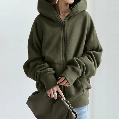Womens Oversized Zip Up Fleece Hoodie Jacket