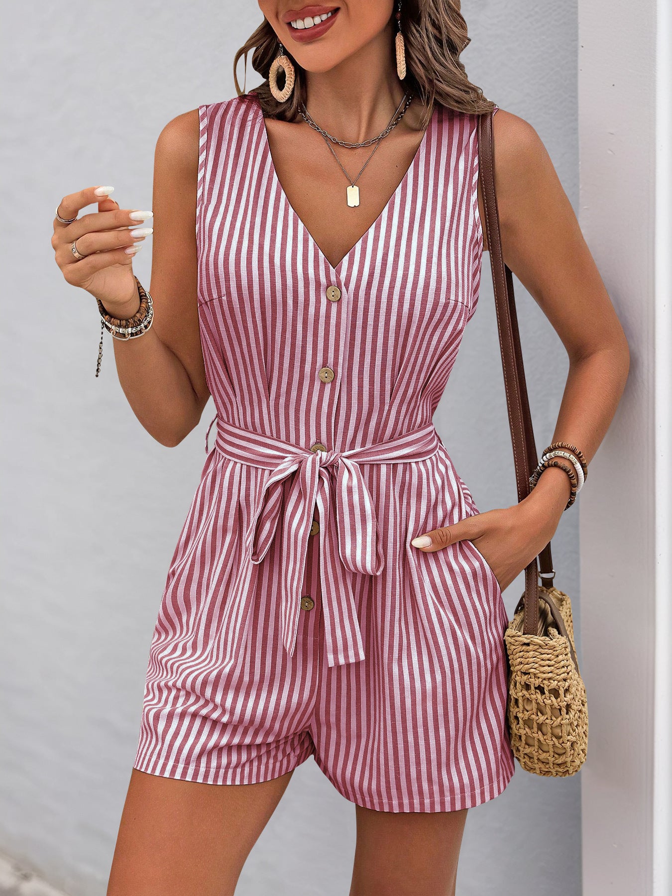 Solid Ribbed Knit Top V Neck Short Sleeve Casual Tee