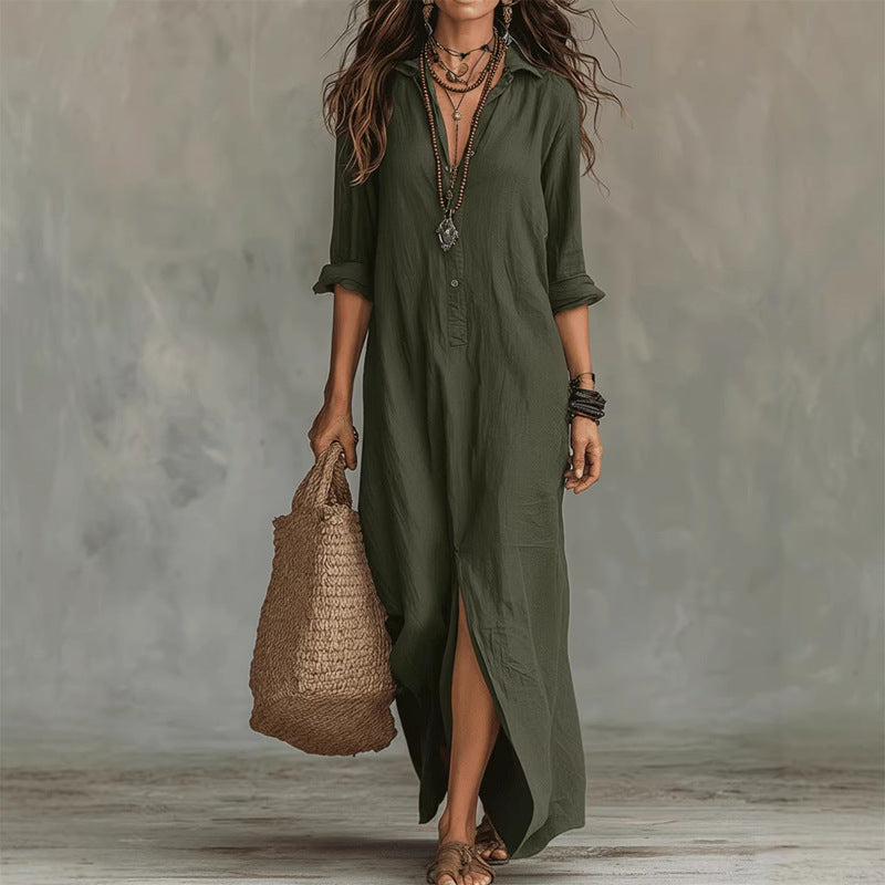 Women's Long Sleeve V Neck Maxi Dress Casual Elegant