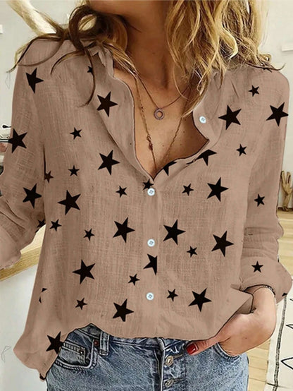 Women's Polka Dot Linen Long Sleeve Button Down Shirt