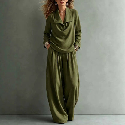 Women's Collared Sweatshirt Wide Leg Pants Lounge Set
