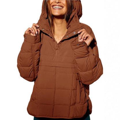 Women Oversized Hooded Quilted Pullover Puffer Jacket