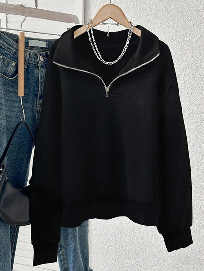 Half Zip Pullover Sweatshirt Oversized Y2K Long Sleeve