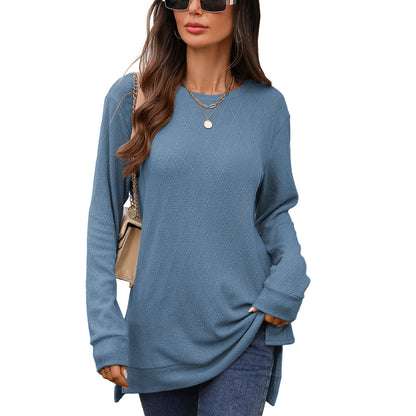 Women's Oversized Crewneck Long Sleeve Side Slit Top