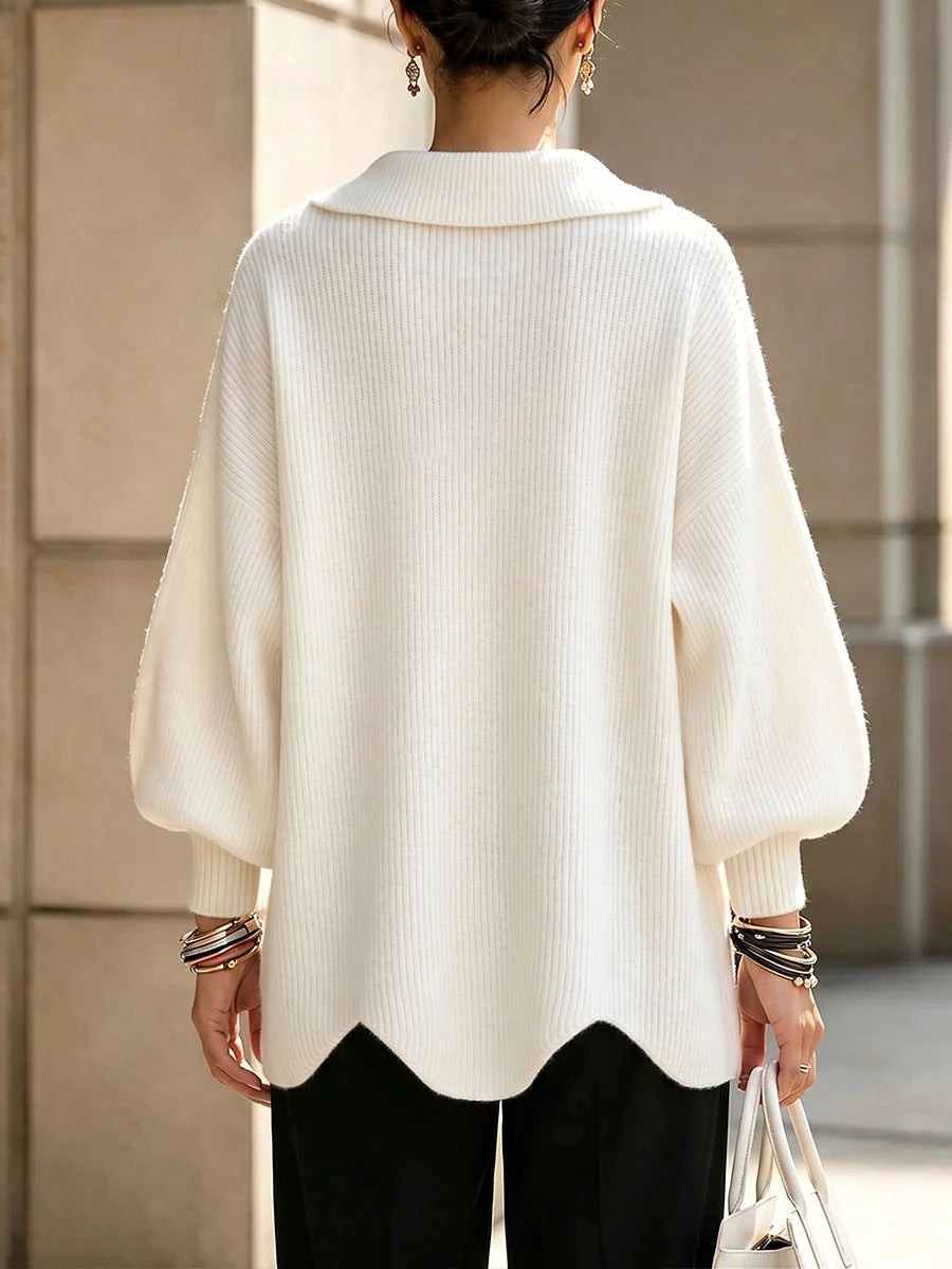 Women's Oversized Collar V-Neck Balloon Sleeve Sweater